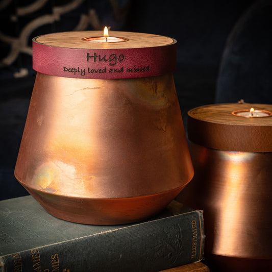 Montpellier Copper Urn With Rich Burgundy Leather
